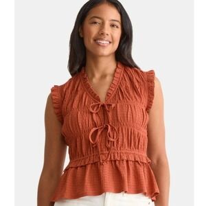 Time & Tru Textured Tie-Front Peplum Top Rusty Bronze XXXL‎ (22) NWT